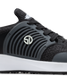 Men's Moonlight Shoe in Charcoal, close up side view featuring a black and charcoal knit upper with charcoal overlays, charcoal ribbed midfoot support cage with SD logo, black laces, a white midsole, and a black outsole