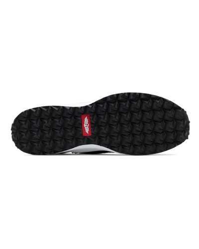 Men's Moonlight Shoe in Charcoal, bottom view featuring a black and charcoal knit upper with charcoal overlays, charcoal ribbed midfoot support cage with SD logo, black laces, a white midsole, and a black outsole