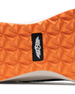 Men's Moonlight Shoe in Olive, close up bottom view featuring a black knit upper with olive overlays, olive ribbed midfoot support cage with SD logo, black laces, a white midsole, and an orange outsole