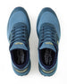 Men's Moonlight V2 Shoe in Deep Sea, top down view of a pair featuring steel blue knit uppers with teal lacing system and gold Straight Down logo at the tongue, with branded insoles visible