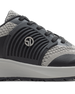 Men's Moonlight V2 Shoe in Black, close-up side view featuring charcoal ribbed rubber overlay with silver Straight Down logo medallion, light grey knit panels, and a white midsole