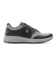 Men's Moonlight V2 Shoe in Black, side profile view featuring a light grey knit upper with charcoal overlays, silver Straight Down logo medallion, and a white midsole