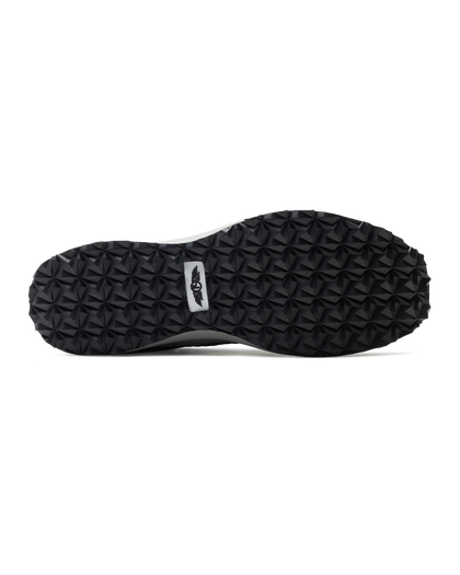 Men's Moonlight V2 Shoe in Black, bottom view featuring a black geometric pyramid-textured rubber outsole with a white and black Straight Down logo badge at the center