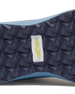 Men's Moonlight V2 Shoe in Deep Sea, close-up bottom view featuring a navy geometric pyramid-textured rubber outsole with a centered white and gold Straight Down logo badge and speckled light blue midsole edge