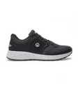 Men's Moonlight V2 Shoe in Granite, lateral side view featuring a black and charcoal knit upper with a molded rubber overlay, Straight Down logo badge, dark laces, a speckled white midsole, and a black textured outsole