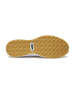 Straight Down Weekender Golf Shoe in Cashew, bottom sole view featuring gum geometric pyramid traction outsole with Straight Down wing logo badge at arch