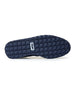 Straight Down Harbour Knit Hybrid Golf Shoe in New Indigo, bottom sole view featuring navy geometric pyramid traction outsole with Straight Down wing logo badge at arch