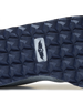 Straight Down Harbour Knit Hybrid Golf Shoe in Silver, close-up outsole detail view featuring navy geometric pyramid traction outsole with Straight Down wing logo badge at arch