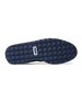 Straight Down Harbour Knit Hybrid Golf Shoe in New Indigo, bottom sole view featuring navy geometric pyramid traction outsole with Straight Down wing logo badge at arch