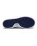 Straight Down Boardwalk Golf Shoe in Petrol, bottom sole view featuring solid navy circular traction nub outsole with white arch bridge and navy Straight Down wing logo badge at center
