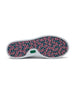 Straight Down Boardwalk Golf Shoe in Verde, bottom sole view featuring floral hibiscus print outsole with circular traction nubs in pink and blue tones and green Straight Down logo badge at arch