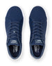 Field V3 Shoes in New Indigo, top-down view featuring a pair of navy blue knit mesh uppers with lace-up closure, Straight Down logo tongue tab, and branded Straight Down insole detail