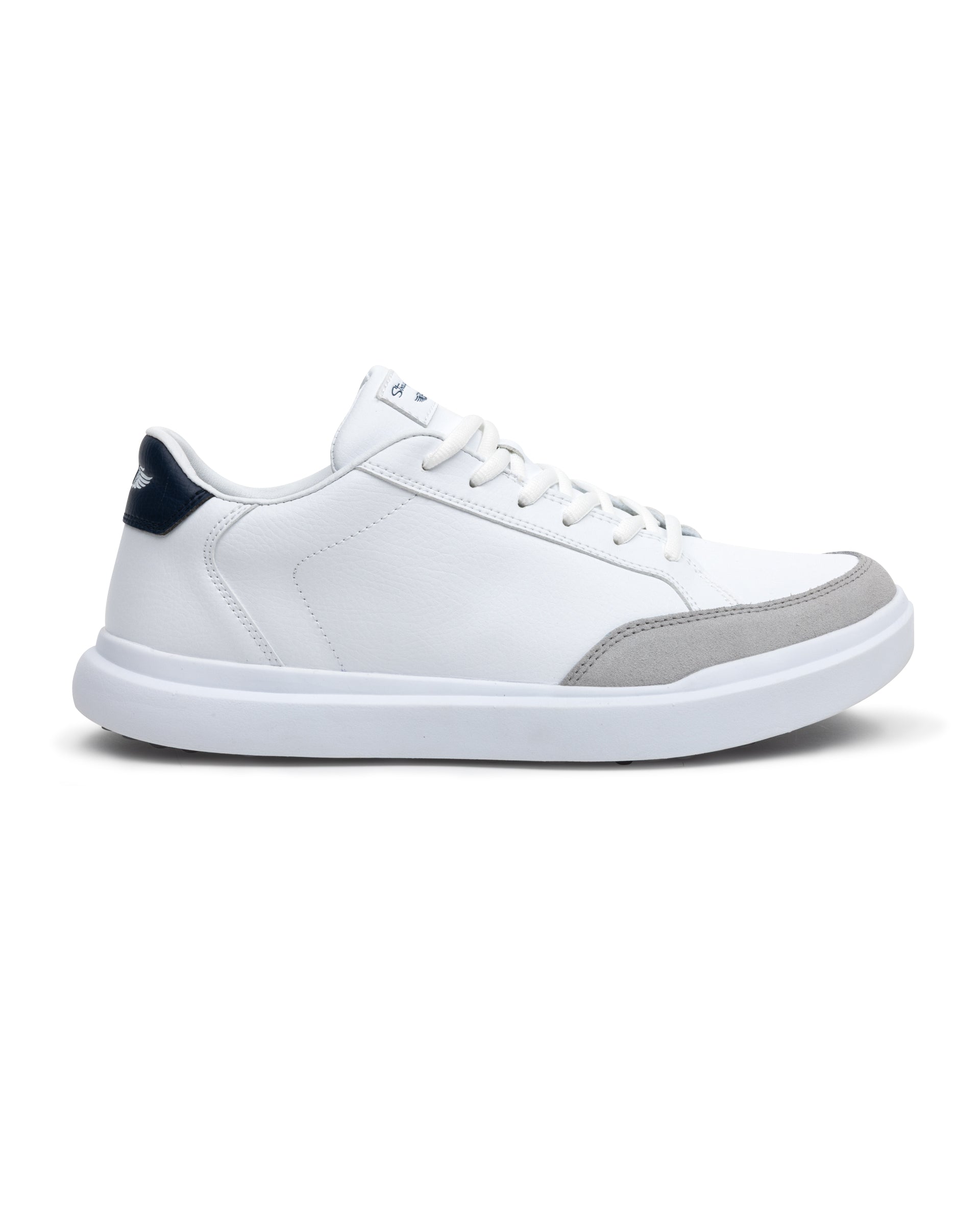 White sneaker with gray accents on a white background