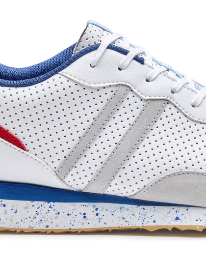 Clubhouse Trainer with white body, red and blue accents, side detail view