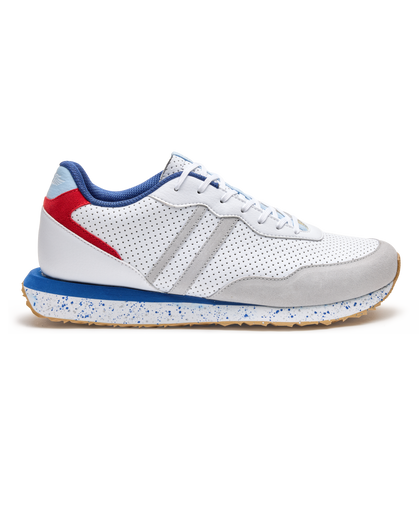 Clubhouse Trainer with white body, red and blue accents, side profile view