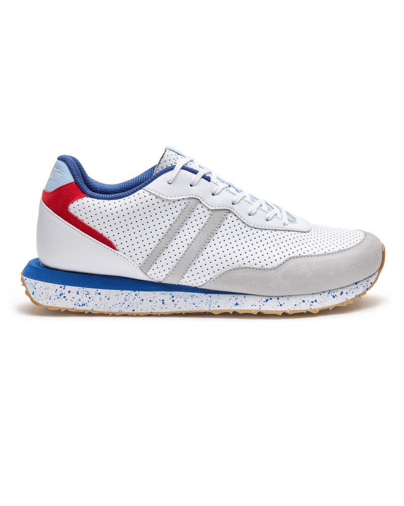 Clubhouse Trainer with white body, red and blue accents, side profile view