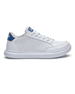 Cruise Perforated Sneaker in White with perforated upper and blue heel accent, side profile view
