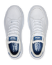 Cruise Perforated Sneaker in White with perforated toe box and blue logo accents, top view