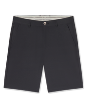 Men's Maverick Twill Short in Black, flat lay front view featuring a solid black short with a button waistband closure and slant front pockets