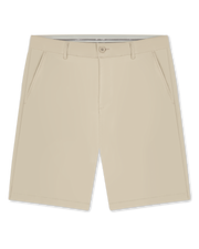 Men's Maverick Twill Short in Cashew, flat lay front view featuring a solid tan short with a button waistband closure and slant front pockets