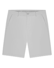 Men's Maverick Twill Short in Silver, flat lay front view featuring a solid light grey short with a button waistband closure and slant front pockets