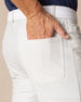 Hero Pant in stone, hand in back pocket detail view