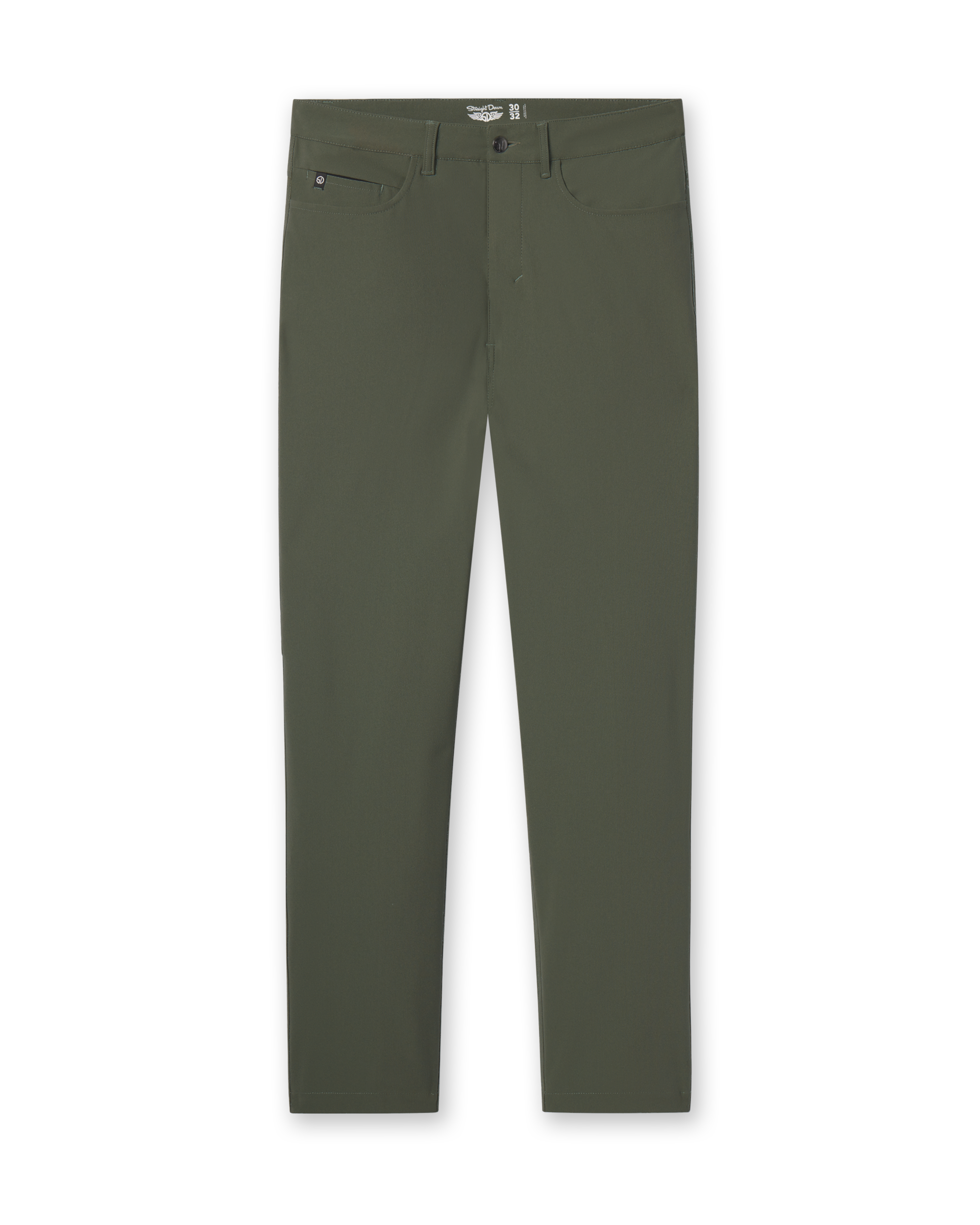Hero Pant in olive green, front flay lay view