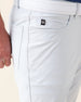 Hero Pant in silver, front pocket detail with logo tab