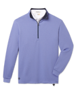 Optic Quarter Zip in Blue Shade with a textured waffle knit, stand collar and zippered neckline.
