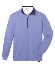 Optic Quarter Zip in Blue Shade with a textured waffle knit, stand collar and zippered neckline.