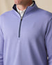 Front Detail: Close-up of the men’s Optic Quarter Zip in Blue Shade, featuring textured waffle-knit fabric, a contrast interior collar, and quarter-zip closure.