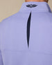 Close-up of the Optic Quarter Zip in Blue Shade featuring the embroidered Straight Down logo and contrast detail at the back collar.