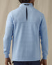 Men’s Optic quarter zip in carolina blue with navy contrast collar, model back view