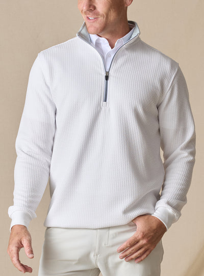 Men’s Optic Quarter Zip in white, on-model front view