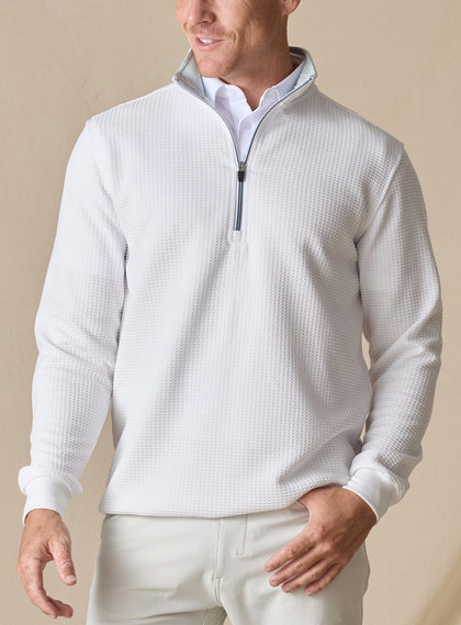 Men’s Optic Quarter Zip in white, on-model front view