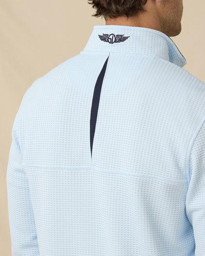 Optic Quarter Zip in Nantucket Blue with back vent and embroidered logo detail