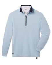 Optic Quarter Zip in Nantucket blue with waffle knit textured performance fabric and contrast collar, front view