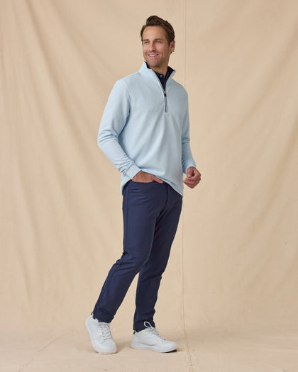 Men’s Optic Quarter Zip in Nantucket Blue, styled full outfit view with dark pants