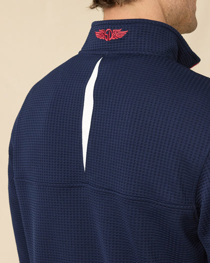 Optic Quarter Zip in New Indigo / White / Flag Red with back vent and embroidered logo detail