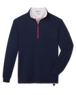 Optic Quarter Zip in New Indigo body, White inner collar and Flag Red zipper trim, front product view