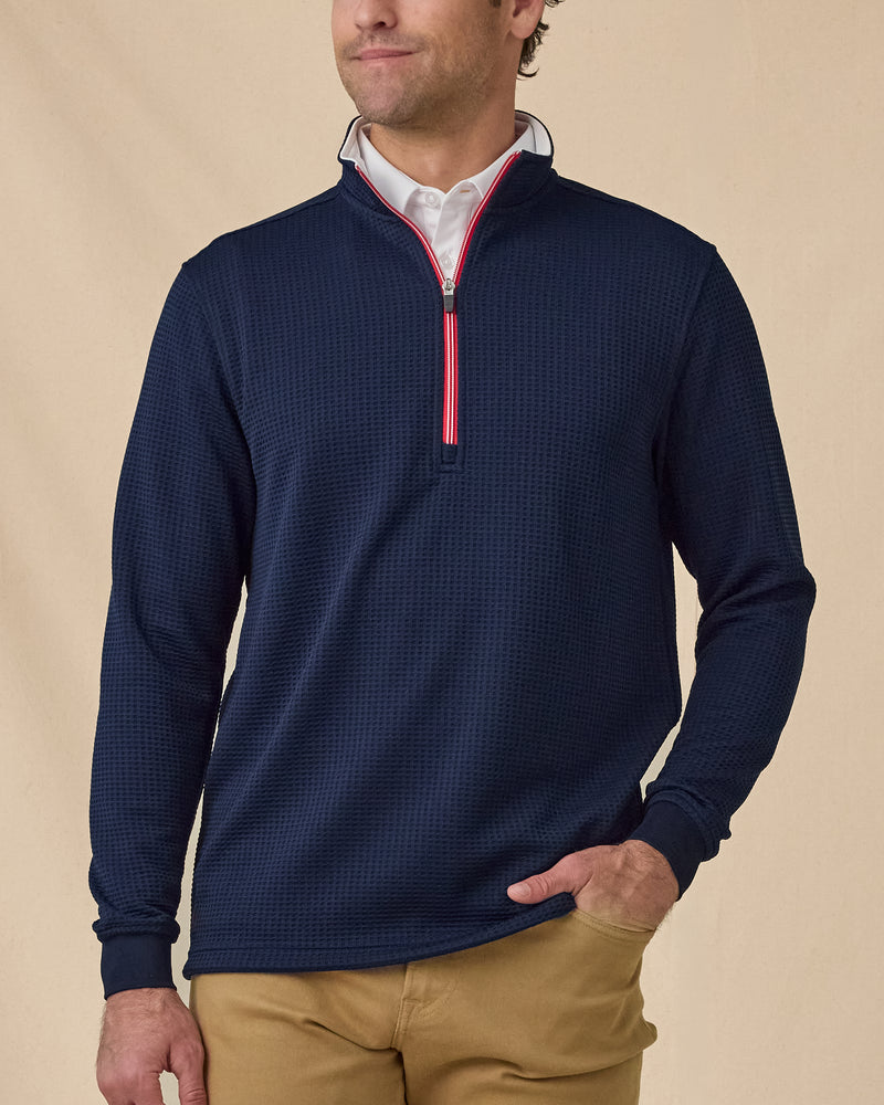 Men’s Optic Quarter Zip in New Indigo / White / Flag Red, front model view