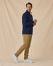 Men’s Optic Quarter Zip in New Indigo / White / Flag Red, styled full outfit view with khaki pants