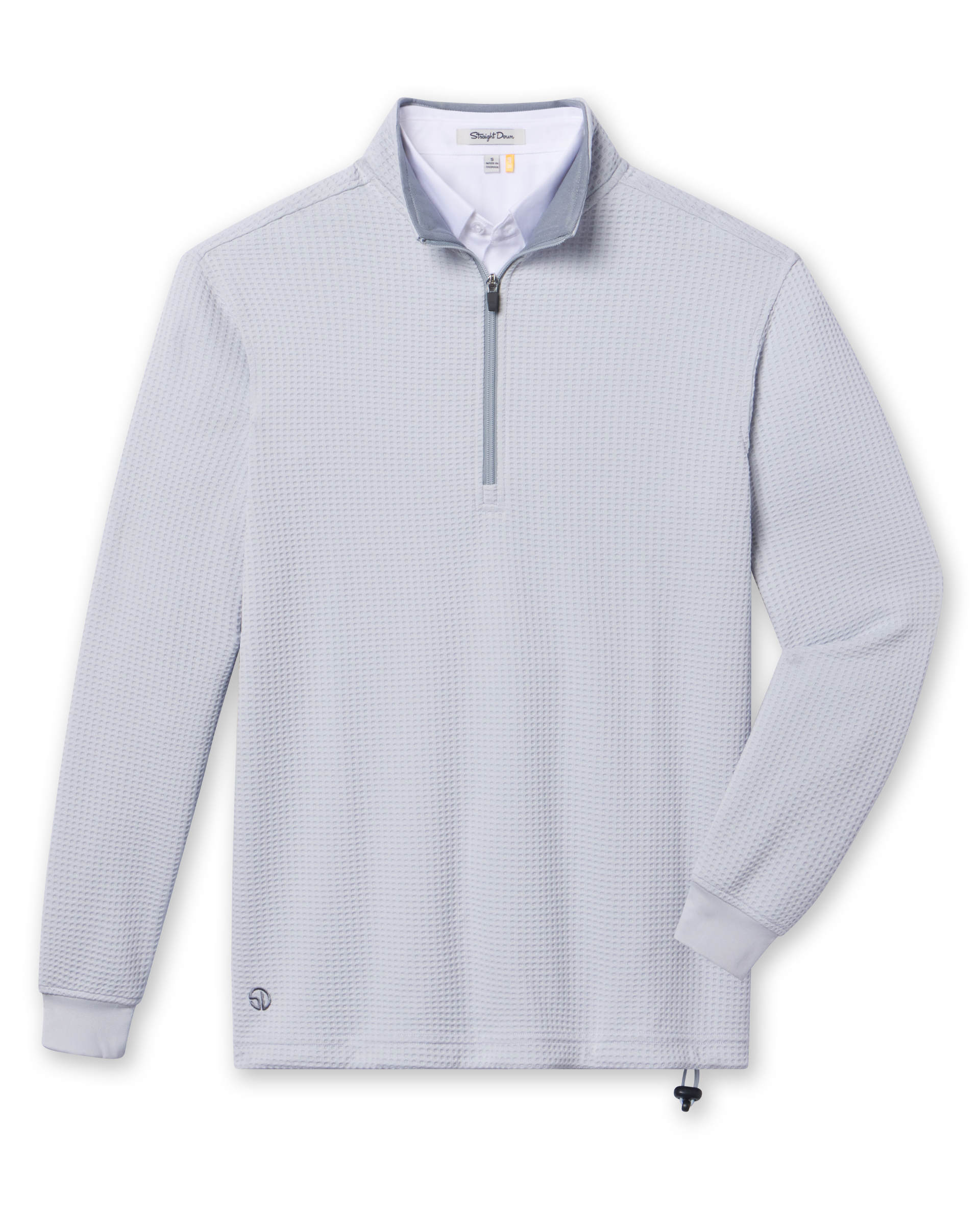 Front flat lay of the Optic Quarter Zip in silver featuring waffle-texture fabric