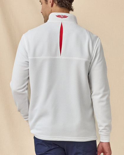 Men’s Optic Quarter Zip in White / Flag Red / New Indigo, front view