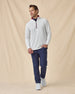 Men’s Optic Quarter Zip in White / Flag Red / New Indigo, styled full outfit view with navy pants