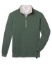Optic Quarter Zip in Dark Forest featuring textured waffle-knit fabric, a contrast beige collar lining, quarter-zip closure, cuffed sleeves, and embroidered logo near the hem.