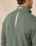 Close-up back view of the Optic Quarter Zip in Dark Forest showing the waffle-knit texture, contrast inset, and embroidered logo at the collar.