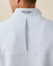 Close-up back collar detail of the silver Optic Quarter Zip featuring vent insert and embroidered Straight Down logo