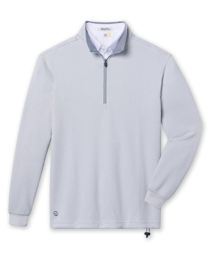 Front flat lay of the Optic Quarter Zip in silver featuring waffle-texture fabric