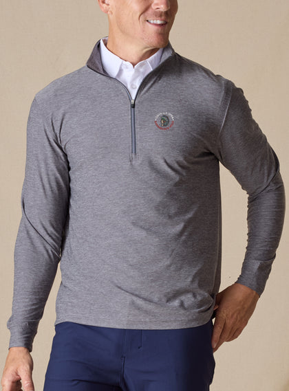 Crusher Quarter Zip in Phantom Grey, on-model front view, embroidered with 126th U.S. Open Shinnecock Hills chest logo